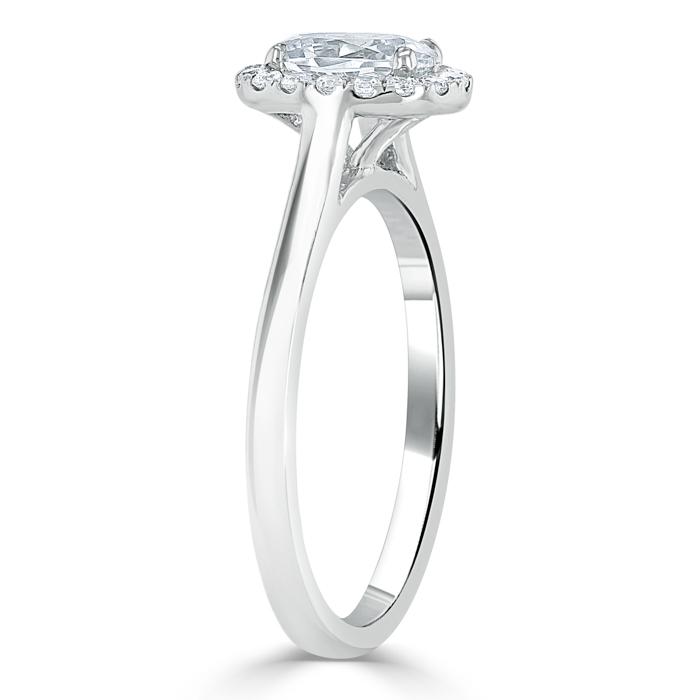 0.75ct Oval Cut Moissanite Halo Engagement Ring, Available in White Gold or Platinum