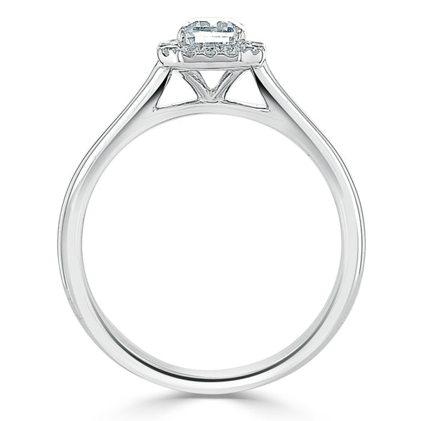 0.75ct Emerald Cut Moissanite Halo Engagement Ring, Available in White Gold or Platinum