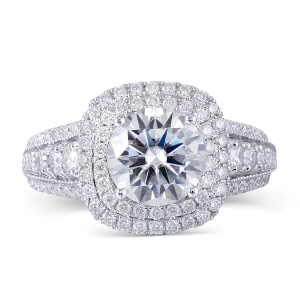 2.00ct Round Cut Moissanite Engagement Ring, Available in White Gold or Platinum