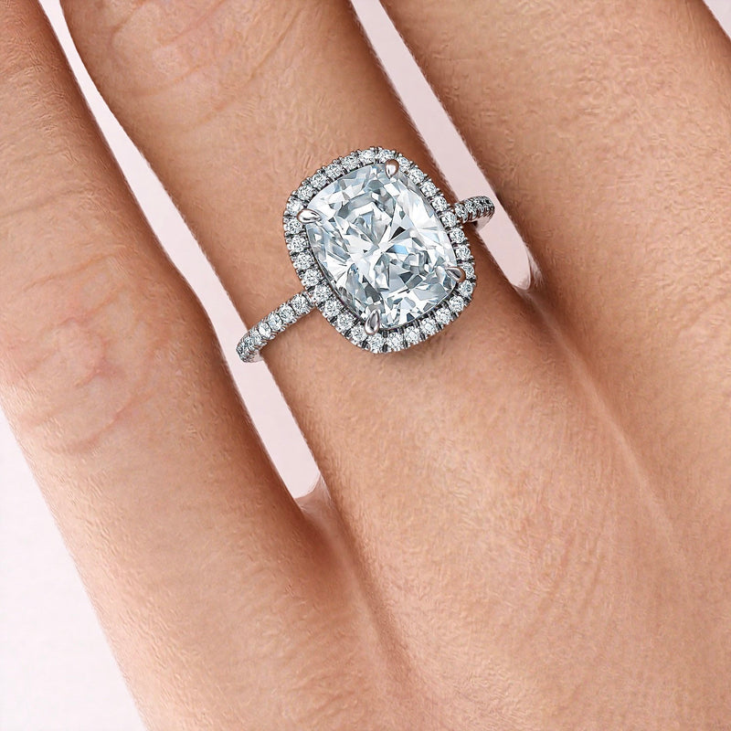 Cushion Cut Moissanite Halo Engagement Ring, Choose Your Stone Size and Metal