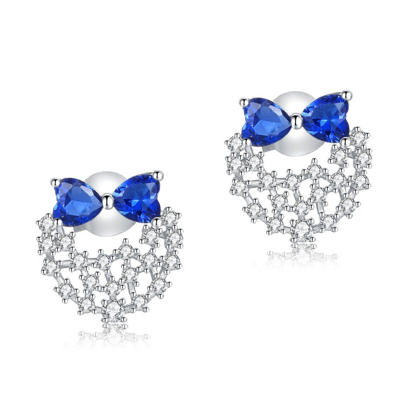 Sapphire & Sterling Silver Diamond Earrings, Solid 925 Sterling Silver