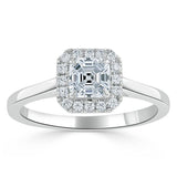 0.75ct Asscher Cut Moissanite Halo Engagement Ring, Available in White Gold or Platinum