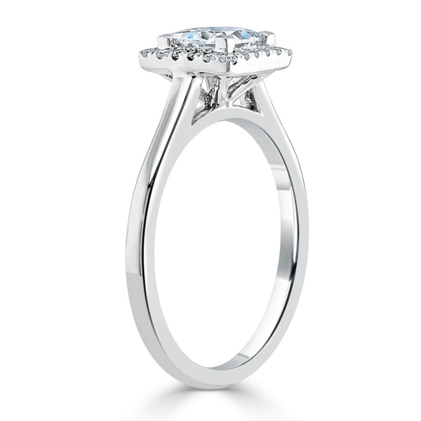 0.75ct Princess Cut Moissanite Halo Engagement Ring, Available in White Gold or Platinum