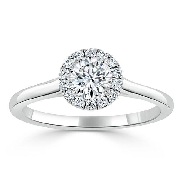 0.50ct Round Cut Moissanite Halo Engagement Ring, Available in White Gold or Platinum