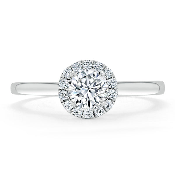 0.50ct Round Cut Moissanite Halo Engagement Ring, Available in White Gold or Platinum