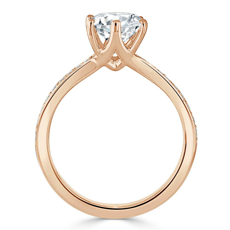 1.25ct  Round Cut Moissanite Halo Engagement Ring, Classic Tiffany Style,  Available in White Gold, Platinum, Rose Gold or Yellow Gold