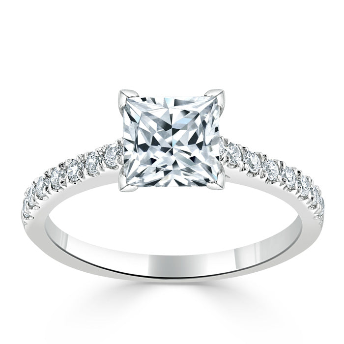 Lab-Diamond Princess Cut Engagement Ring, Classic Style, Choose Your Stone Size and Metal