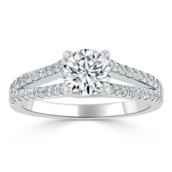 Lab-Diamond, Round Cut Engagement Ring, Tiffany Style Double Row Band, Choose Your Stone Size and Metal