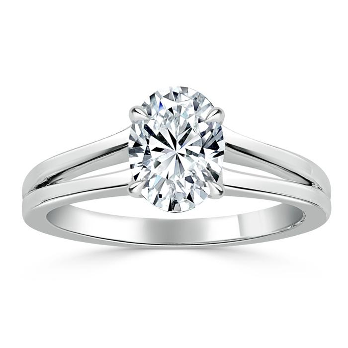 Lab-Diamond Oval Cut Engagement Ring, Classic Style with Split Shank, Choose Your Stone Size and Metal