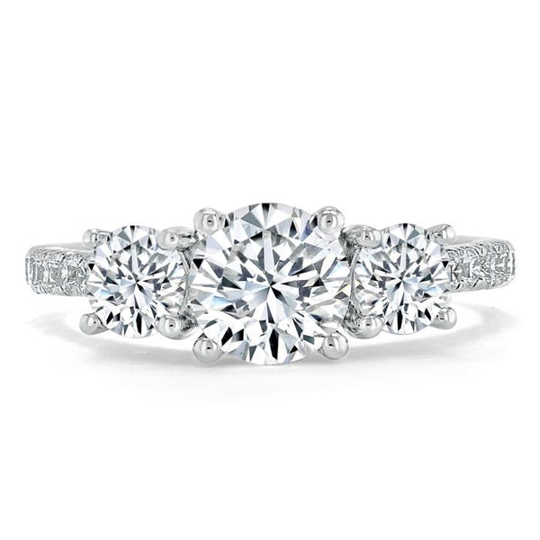 1.20ct  Round Cut Moissanite 3 stone Engagement Ring,  Available in White Gold, Platinum, Rose Gold or Yellow Gold