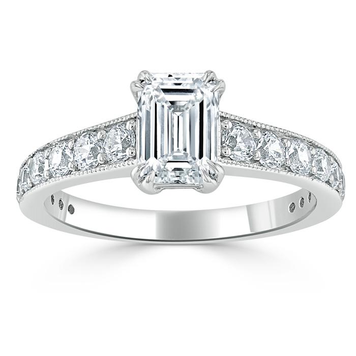 1.35ct  Emerland Cut Moissanite Engagement Ring, Tiffany Style,  Available in White Gold, Platinum, Rose Gold or Yellow Gold