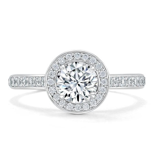 Lab-Diamond, Round Cut Halo Engagement Ring, Tiffany Style, Choose Your Stone Size and Metal