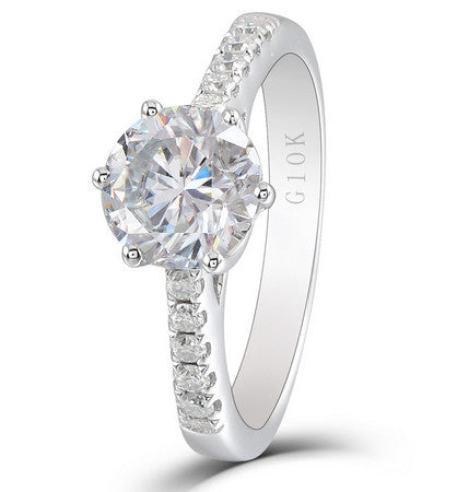1.50ct Round Cut Moissanite, Classic Engagement Ring, 10Kt White Gold