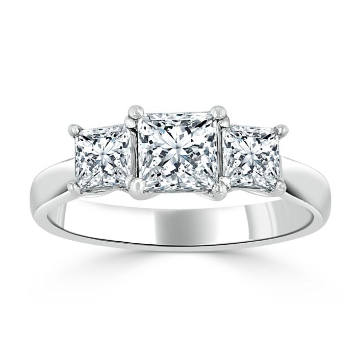 1.25ct  Princess Cut Moissanite 3 stone Engagement Ring,  Available in White Gold, Platinum, Rose Gold or Yellow Gold
