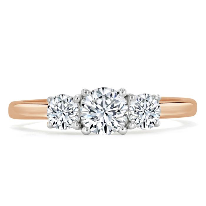 1.00ct  Round Cut Moissanite 3 stone Engagement Ring,  Available in White Gold, Platinum, Rose Gold or Yellow Gold