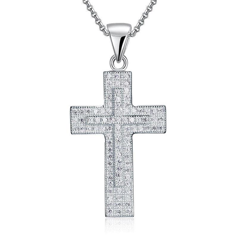 2.00ct Pavé Set Diamond Cross Pendant, 925 Silver