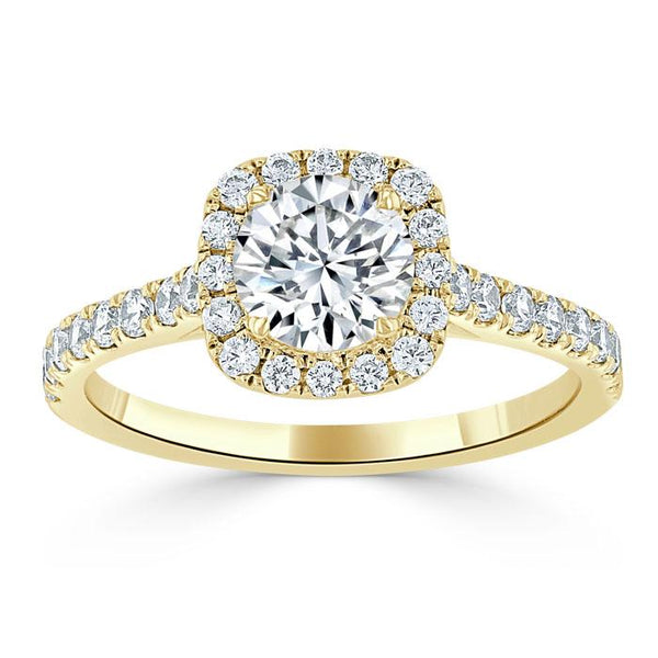 Lab-Diamond, Round Cut Halo Engagement Ring, Tiffany Style, Choose Your Stone Size and Metal