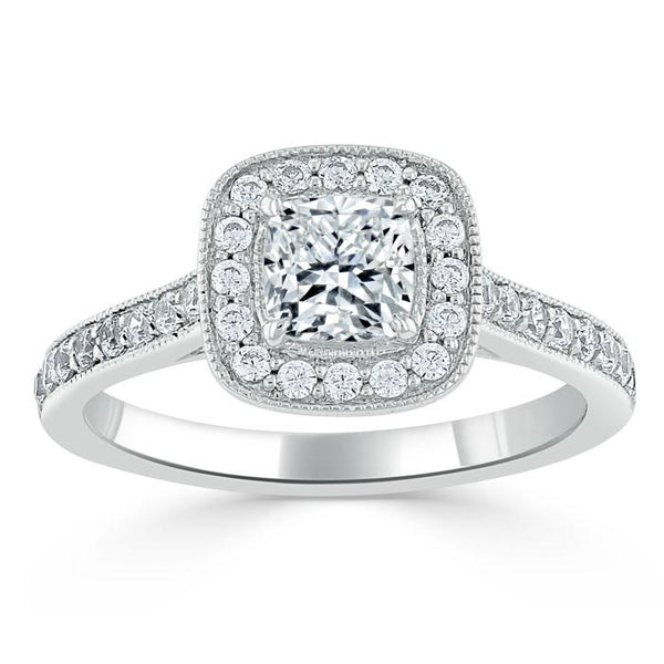 1.40ct  Cushion Cut Moissanite Halo Engagement Ring, Tiffany Style,  Available in White Gold, Platinum, Rose Gold or Yellow Gold