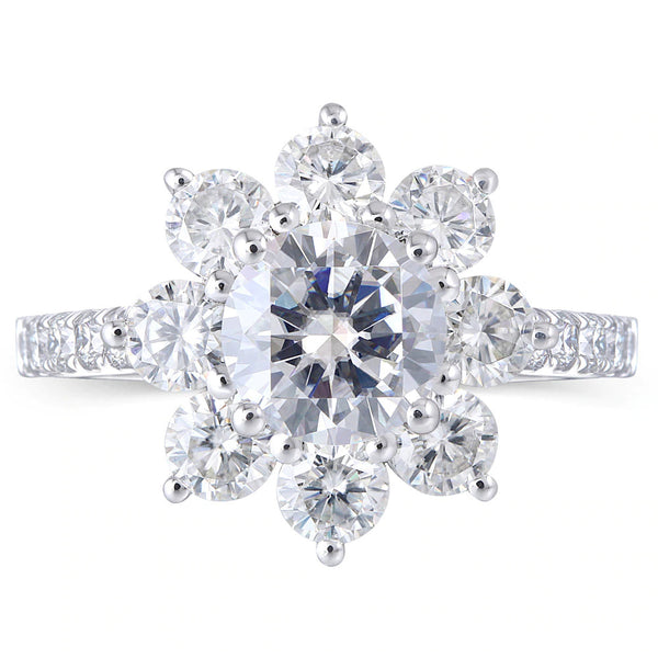 2.50ct Daisy Cluster Moissanite Engagement Ring, Centre Stone 1.25ct, Available in White Gold or Platinum