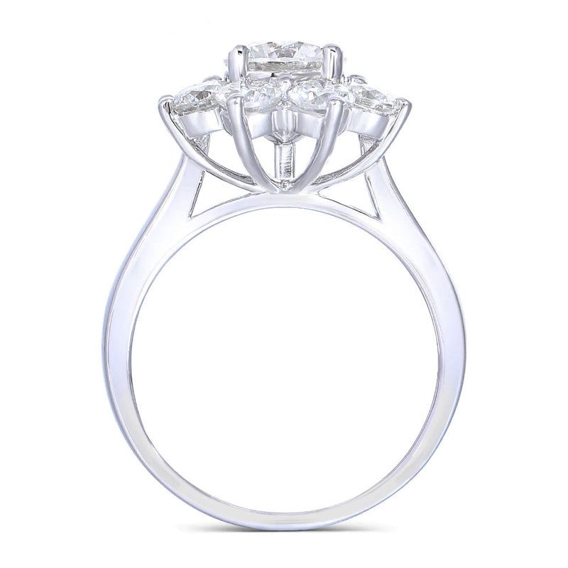 2.60ct Daisy Cluster, Round Cut Moissanites, 1.00ct Centre Stone, 14Kt 585 White Gold