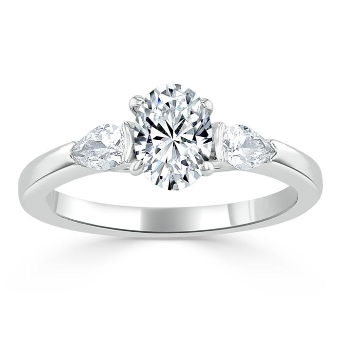 1.30ct  Oval Cut Moissanite 3 stone Engagement Ring,  Available in White Gold, Platinum, Rose Gold or Yellow Gold
