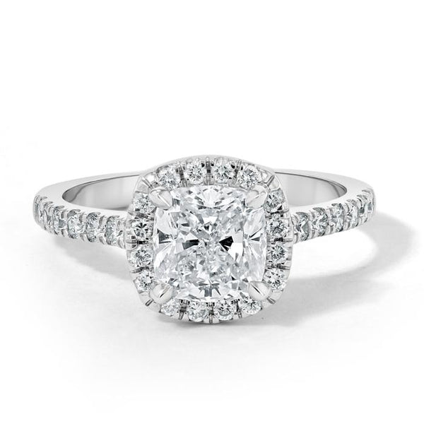 Lab-Diamond Cushion Cut Halo Engagement Ring, Tiffany Design, Available in All Metals