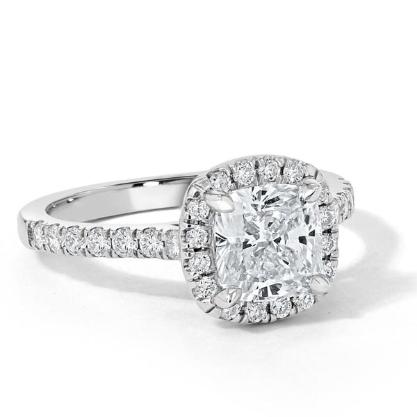 Lab-Diamond Cushion Cut Halo Engagement Ring, Tiffany Design, Available in All Metals