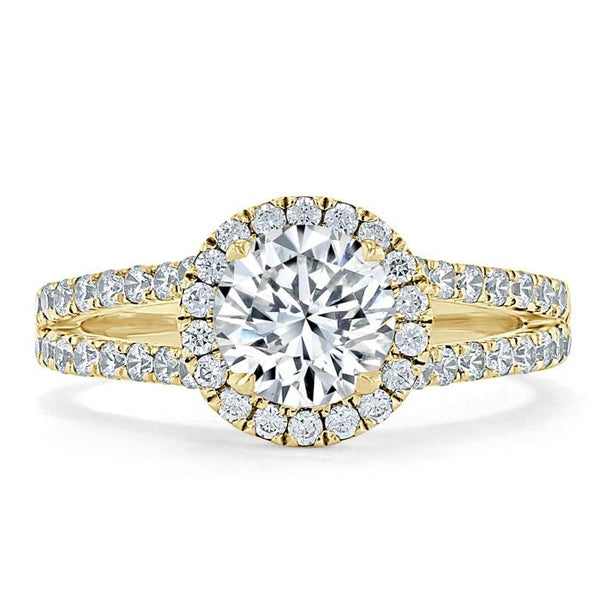 Lab-Diamond, Round Cut Halo Engagement Ring, Tiffany Style, Choose Your Stone Size and Metal