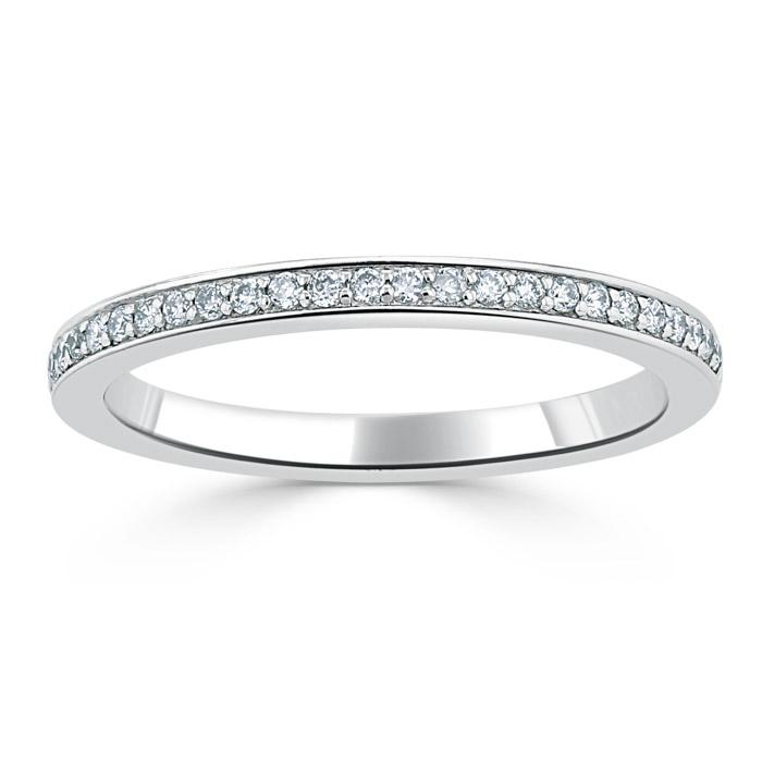 0.40ct Moissanite Wedding Band, Delicate Half Eternity Ring, 2.00mm Wide Pave Set,  Available in White Gold or Platinum