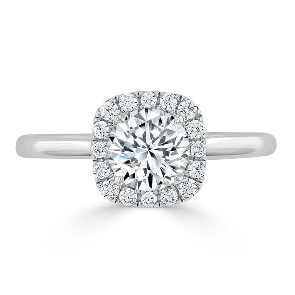 1.00ct Round Cut Moissanite Halo Engagement Ring, Available in White Gold or Platinum