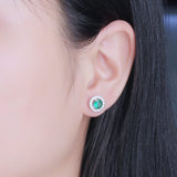 Round Cut Lab Emerald Halo Earrings