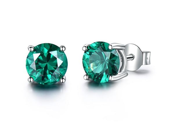 Round Cut Lab Emerald Stud Earrings
