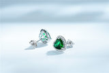 1.25ct each, Classic Heart Cut Emerald & Diamond Halo Stud Earrings, 925 Sterling Silver