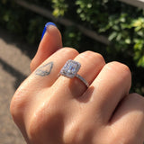 Emerald Cut Moissanite Halo Engagement Ring, Choose Your Stone Size and Metal