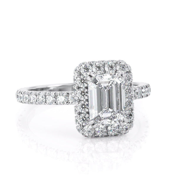 Emerald Cut Moissanite Halo Engagement Ring, Choose Your Stone Size and Metal