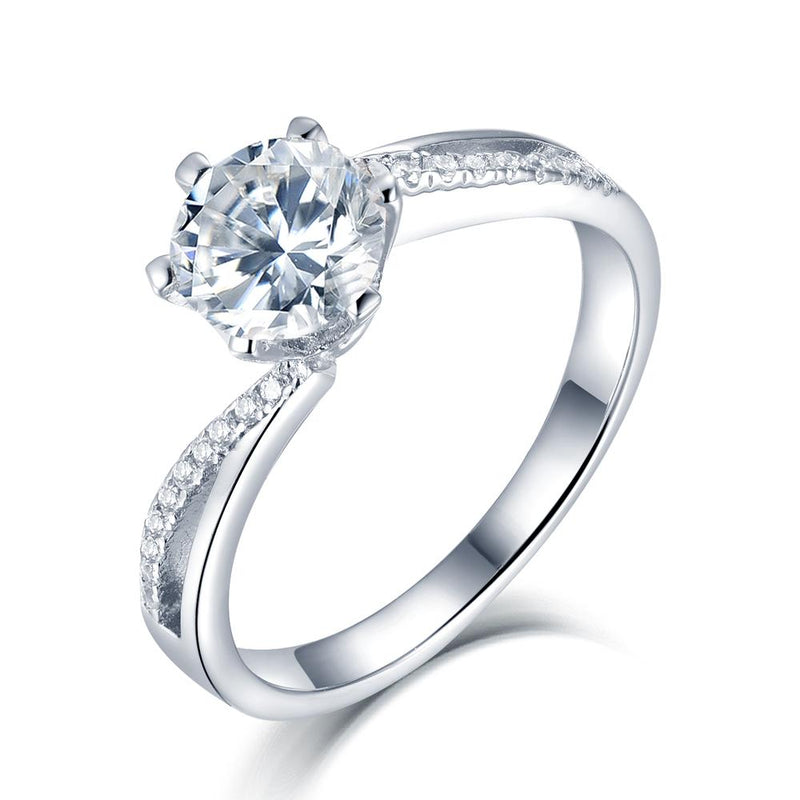 1.00ct Moissanite Engagement Ring, Shoulder Set Twist Design, Sterling Silver & Platinum