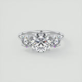 Round Cut 3 Stone Moissanite Engagement Ring