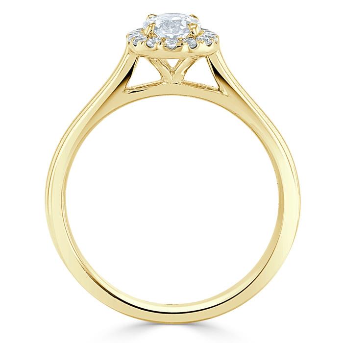 0.75ct Oval Cut Moissanite Halo Engagement Ring, Available in White Gold or Platinum