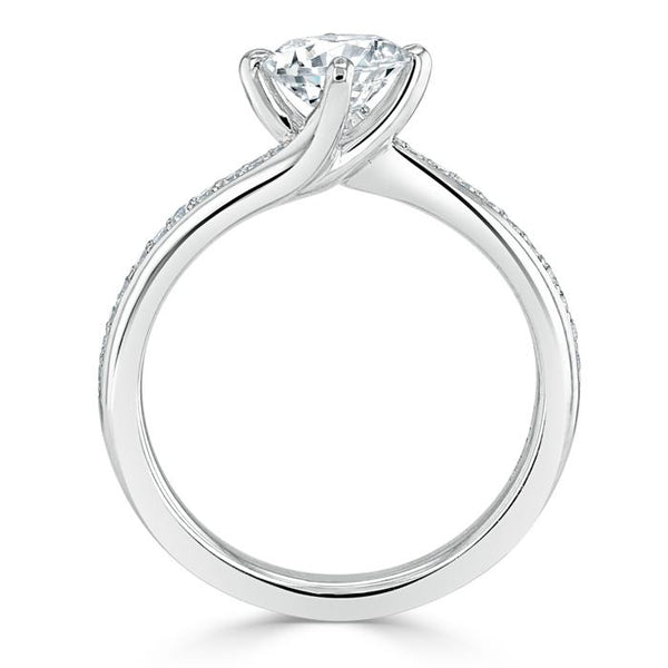 1.00ct  Round Cut Moissanite Twist Engagement Ring, Classic Style,  Available in White Gold, Platinum, Rose Gold or Yellow Gold