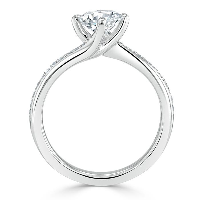 1.00ct  Round Cut Moissanite Twist Engagement Ring, Classic Style,  Available in White Gold, Platinum, Rose Gold or Yellow Gold