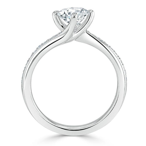Lab-Diamond, Round Cut Twist Engagement Ring, Classic Style, Choose Your Stone Size and Metal