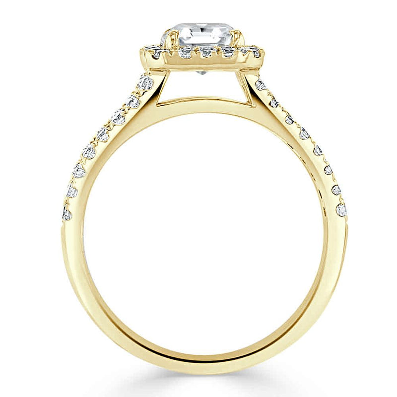 Lab-Diamond Asscher Cut Engagement Ring, Classic Halo with Split Shank, Choose Your Stone Size and Metal