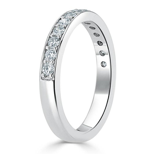 1.00ct Moissanite Wedding Band, Delicate Half Eternity Ring, 3.00mm Wide Pave Set,  Available in White Gold or Platinum