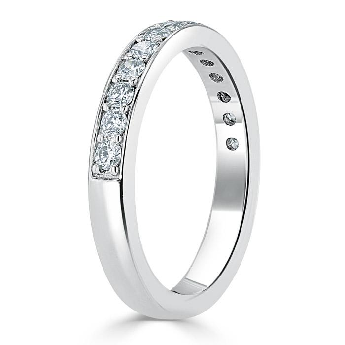 1.00ct Moissanite Wedding Band, Delicate Half Eternity Ring, 3.00mm Wide Pave Set,  Available in White Gold or Platinum