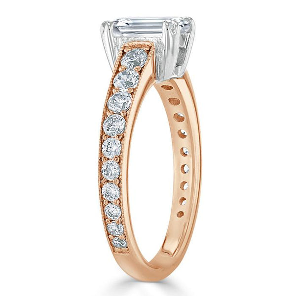 Lab-Diamond Emerald Cut Engagement Ring, Tiffany Style, Choose Your Stone Size and Metal