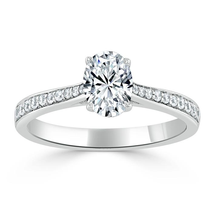1.00ct  Oval Cut Moissanite Engagement Ring, Classic Style,  Available in White Gold, Platinum, Rose Gold or Yellow Gold
