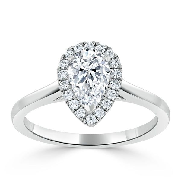 Lab-Diamond Pear Cut Halo Engagement Ring, Choose Your Stone Size and Metal