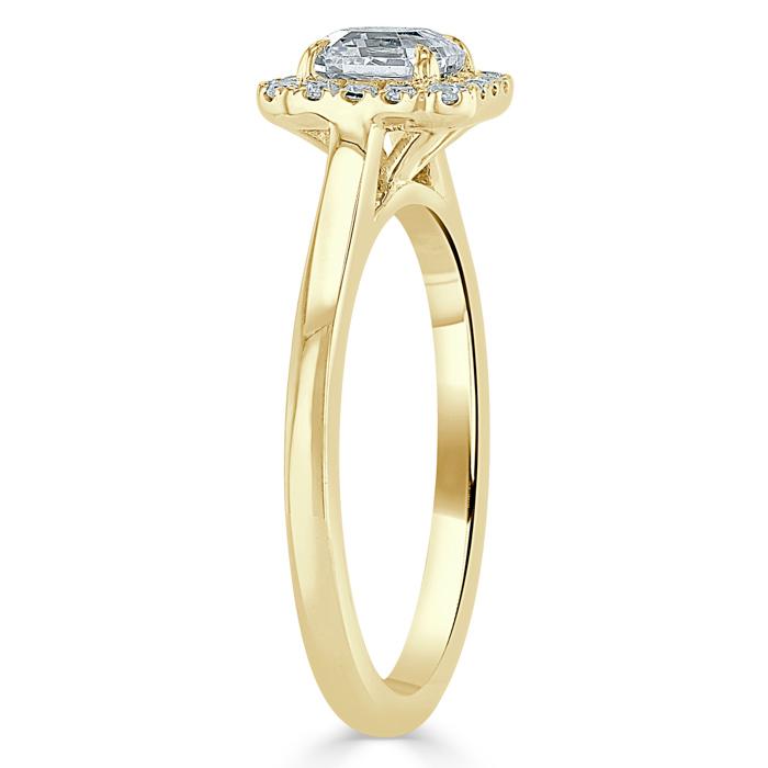 0.75ct Asscher Cut Moissanite Halo Engagement Ring, Available in White Gold or Platinum