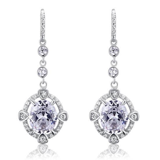 5.00ct ech, Art Deco Vintage, Oval Cut Diamond Halo Drop Earrings, 925 Silver