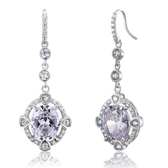 5.00ct ech, Art Deco Vintage, Oval Cut Diamond Halo Drop Earrings, 925 Silver